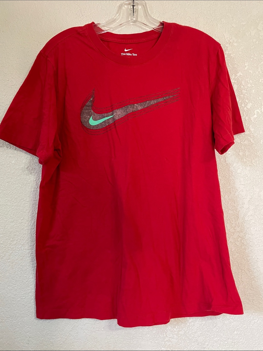 Nike Red Short-Sleeve Tee with Distressed Swoosh
